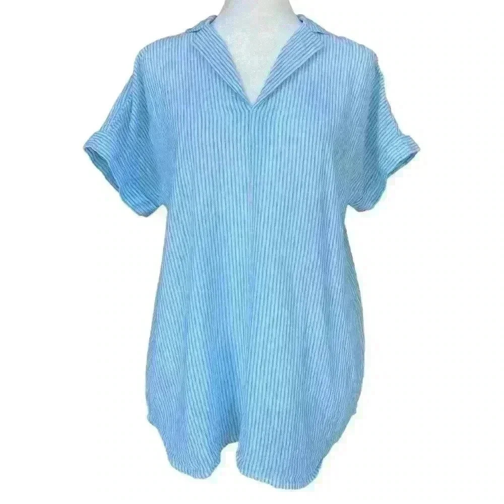 Beach Lunch Lounge short sleeved blue and white striped top size S